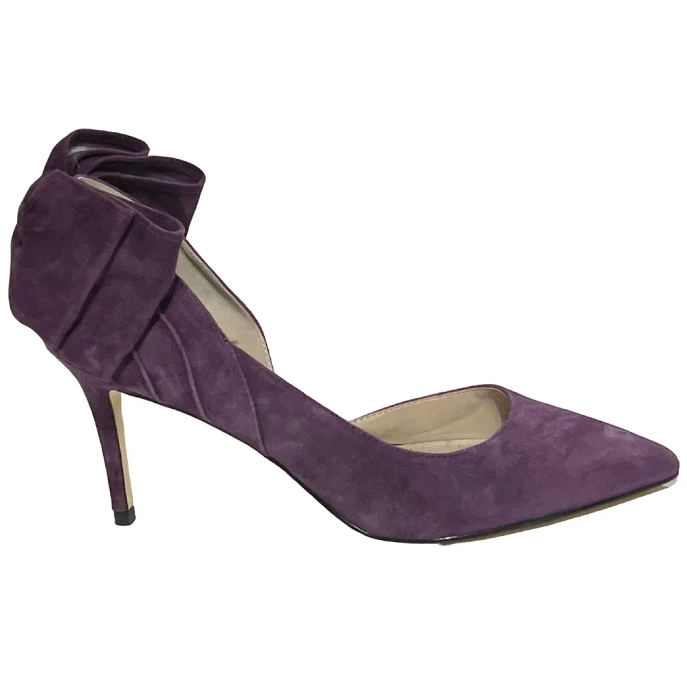 NEW WHITE HOUSE BLACK MARKET PURPLE CALLIE SUEDE BOW HIGH HEELS PUMPS SZ 9 - Picture 11 of 16